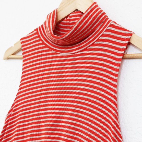 Anthropologie Anthro Puella Mock Neck Rib Orange Striped Swing Tank Tunic Top M - Picture 12 of 14